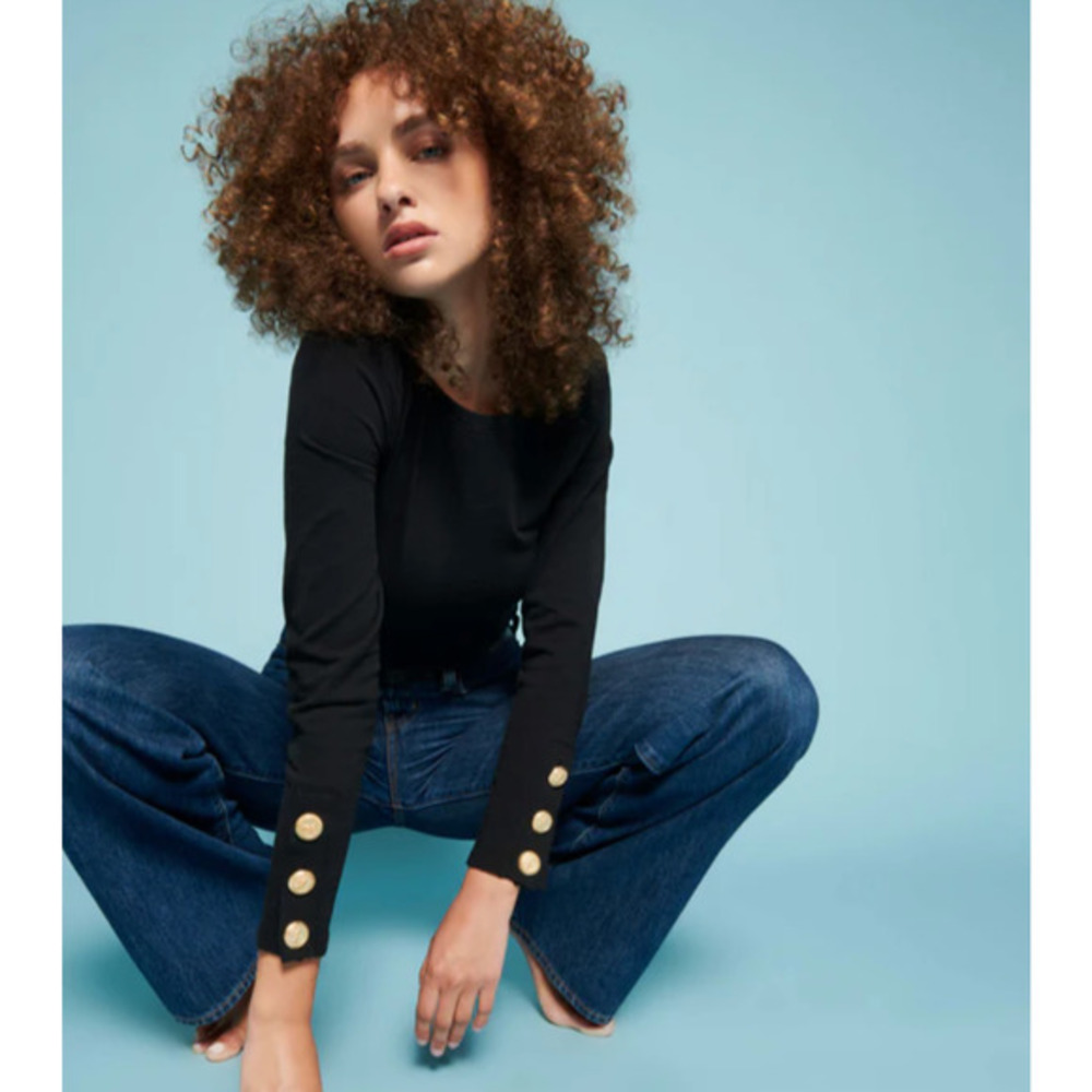 Nation LTD black Gold Button‎ Cuff Top